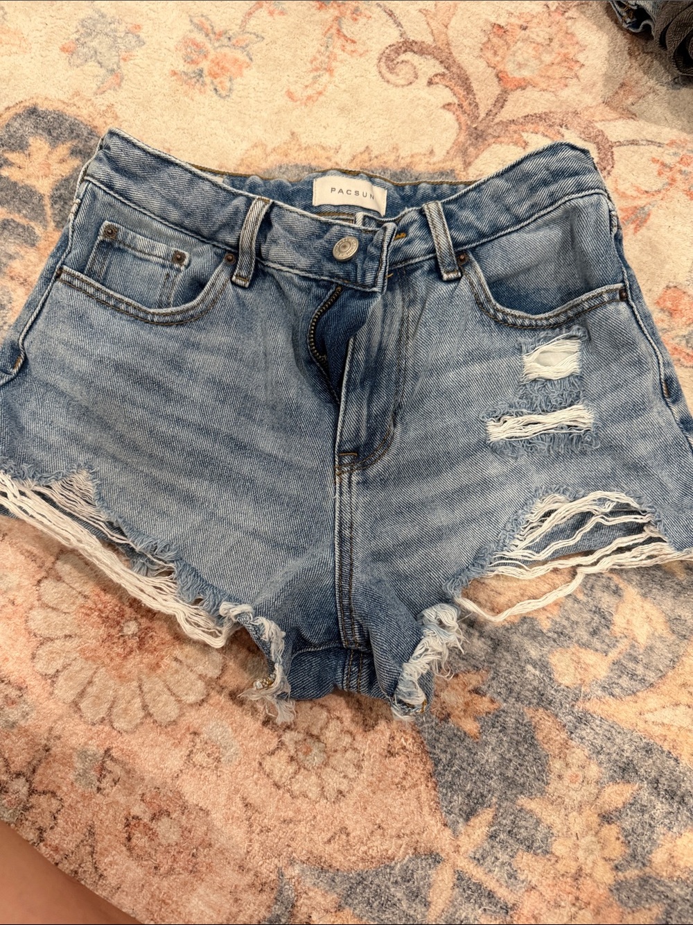 PacSun Light Wash High-Rise Distressed Denim Shorts
